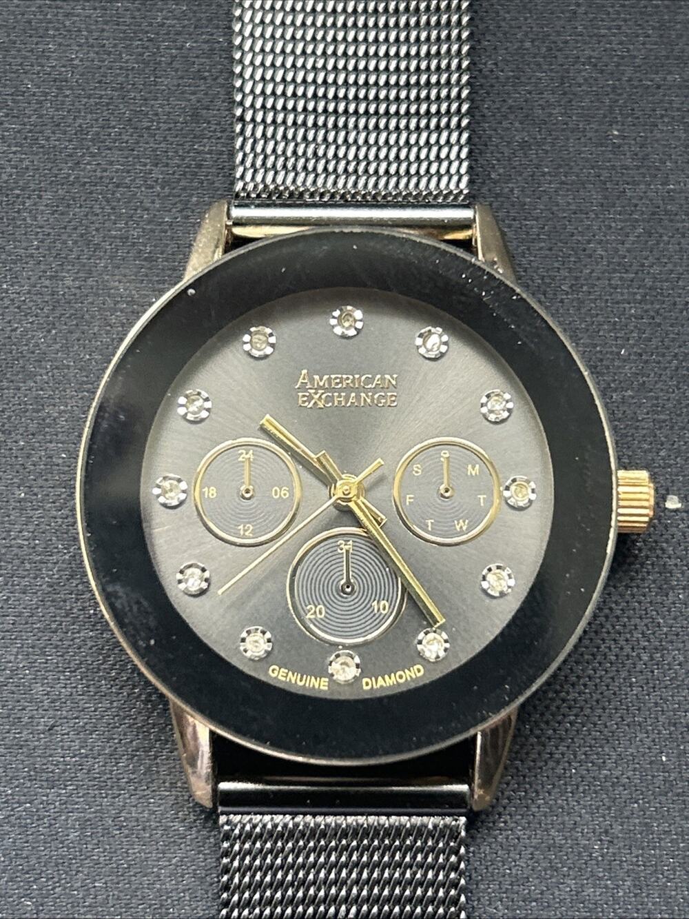 American Exchange Gold Tone Case Black Dial And Bezel Women’s Quartz Watch
